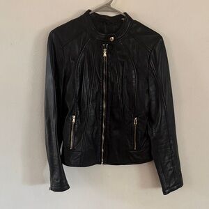 Guess Black 100% Moto Leather Jacket with Zipper Details